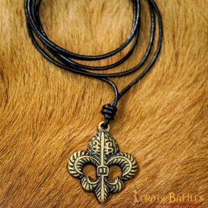 Fleur-de-Lis Pendant With Adjustable Leather Cord Antiqued Brass Accessory