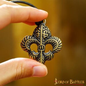 Fleur-de-Lis Pendant With Adjustable Leather Cord Antiqued Brass Accessory