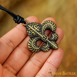 Fleur-de-Lis Pendant With Adjustable Leather Cord Antiqued Brass Accessory