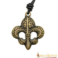 Fleur-de-Lis Pendant With Adjustable Leather Cord Antiqued Brass Accessory