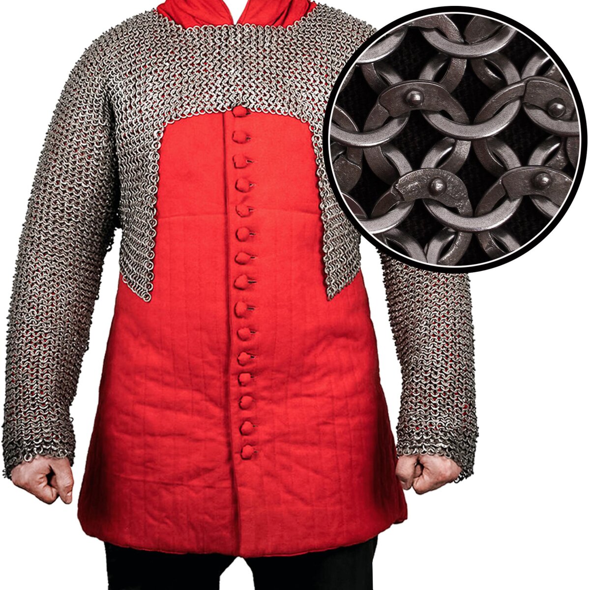 Flat Ring Chainmail Half Haubergeon with Long Sleeves,...