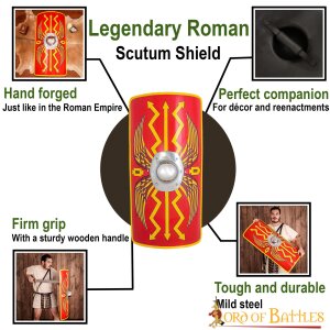 Antiquity Legendary Roman Scutum Decorative Shield with Steel Umbo