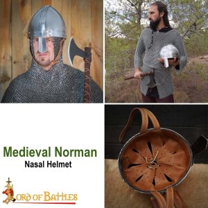 Medieval Norman Nasal Steel Helmet with Leather Liner 16 gauge