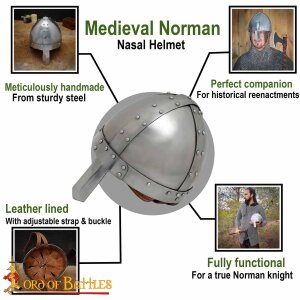 Medieval Norman Nasal Steel Helmet with Leather Liner 16 gauge