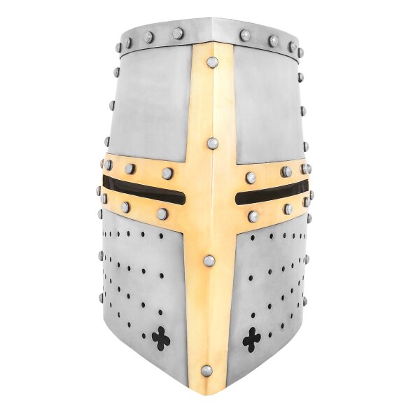 Crusader Knight Pot Helm Battle Ready with Brass Cross 16 gauge