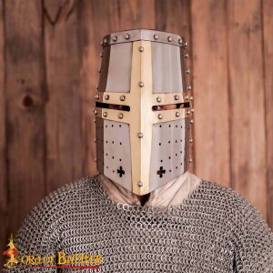 Crusader Knight Pot Helm Battle Ready with Brass Cross 16 gauge