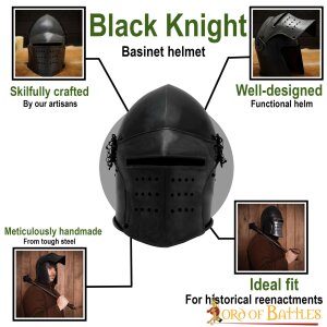 Black knight basinet helmet with Detachable Visor and Leather Liner