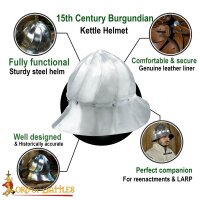 Burgundian Kettle Helmet Historically Accurate 15th century helmet 16 gauge