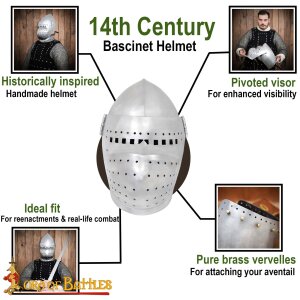 14th Century Full Visor Bascinet Helmet 14 gauge