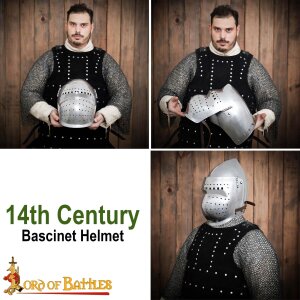 14th Century Full Visor Bascinet Helmet 14 gauge