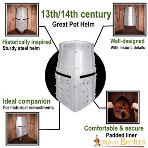 13th / 14th Century Great Pot Helm Medieval Knight Steel Helmet