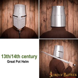 13th / 14th Century Great Pot Helm Medieval Knight Steel Helmet