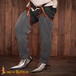 Chainmail Leggings Chausses / Hoses with Genuine Leather Fittings, Mild Steel Butted Rings, 10 mm 16 gauge