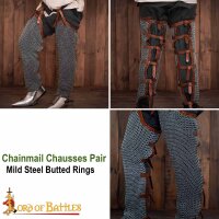 Chainmail Leggings Chausses / Hoses with Genuine Leather Fittings, Mild Steel Butted Rings, 10 mm 16 gauge