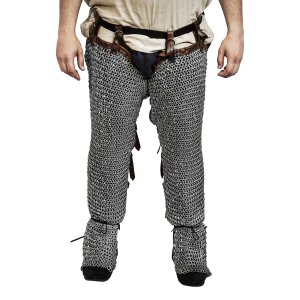 Flat Ring Chainmail Leggings Chausses Hoses, Riveted and Alternating, ID 9 mm, Natural