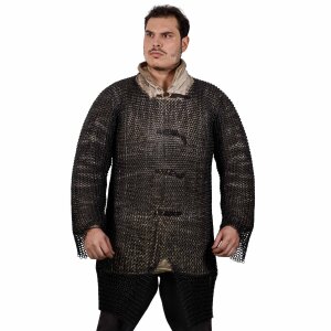 Round Ring Chainmail Hauberk Shirt, Butted, ID 10 mm, blackened