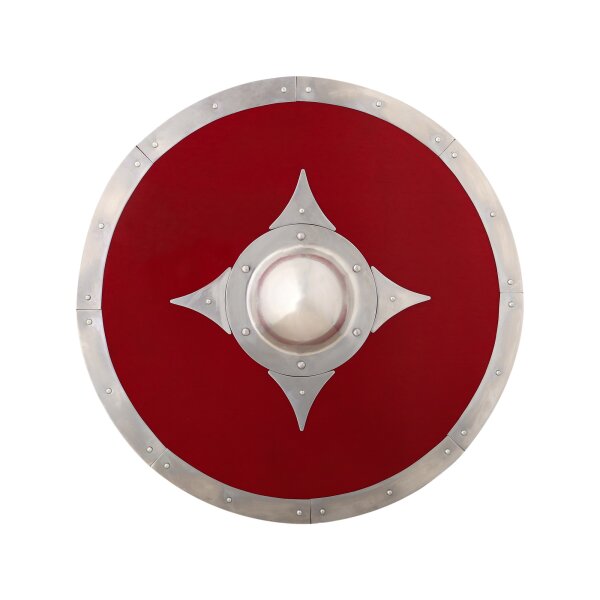Viking Wooden Red Combat Shield with Steel Fittings and Umbo