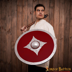 Viking Wooden Red Combat Shield with Steel Fittings and Umbo