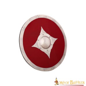 Viking Wooden Red Combat Shield with Steel Fittings and Umbo