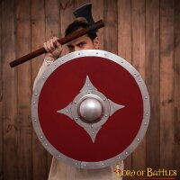 Viking Wooden Red Combat Shield with Steel Fittings and Umbo