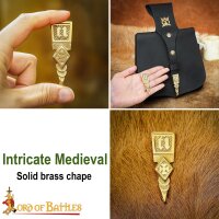 Intricate Medieval Pure Solid Brass Belt End Chape Functional Accessory