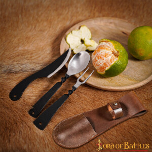 Stainless Steel Cutlery Set with Genuine Leather Sheath