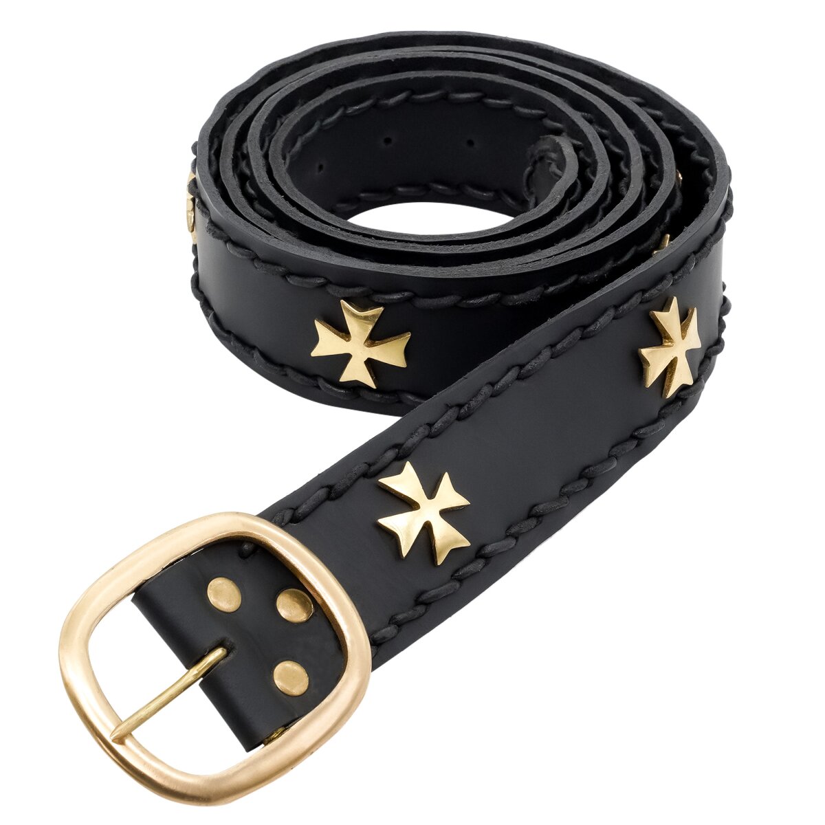 Medieval Crusader Genuine Leather Belt Pure Brass Cross...