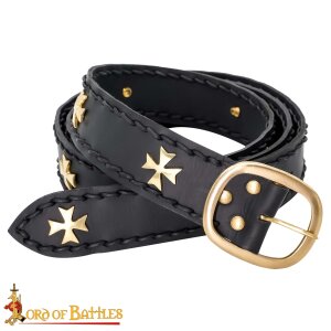 Medieval Crusader Genuine Leather Belt Pure Brass Cross Belt Mount Black