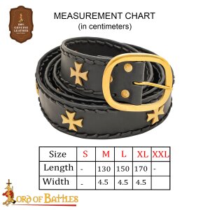 Medieval Crusader Genuine Leather Belt Pure Brass Cross Belt Mount Black