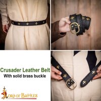 Medieval Crusader Genuine Leather Belt Pure Brass Cross Belt Mount Black