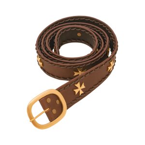 Medieval Crusader Genuine Leather Belt Pure Brass Cross Belt Mount Brown