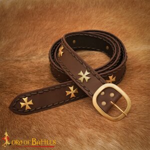 Medieval Crusader Genuine Leather Belt Pure Brass Cross Belt Mount Brown