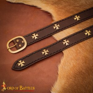 Medieval Crusader Genuine Leather Belt Pure Brass Cross Belt Mount Brown