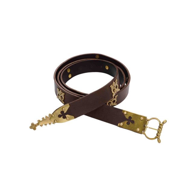 Gothic Knight Leather Belt with Ornate Pure Brass Details Black