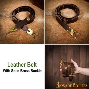 Gothic Knight Leather Belt with Ornate Pure Brass Details Black