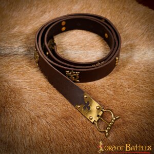 Gothic Knight Leather Belt with Ornate Pure Brass Details Black