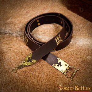 Gothic Knight Leather Belt with Ornate Pure Brass Details Black