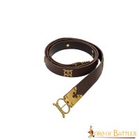 Gothic Knight Leather Belt with Ornate Pure Brass Details Brown