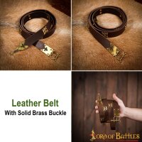Gothic Knight Leather Belt with Ornate Pure Brass Details Brown