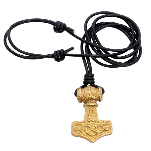 Mjolnir Hammer Pure Solid Brass Pendant Accessory with Genuine Leather Cord