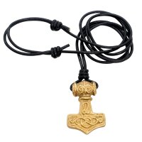 Mjolnir Hammer Pure Solid Brass Pendant Accessory with Genuine Leather Cord