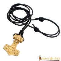 Mjolnir Hammer Pure Solid Brass Pendant Accessory with Genuine Leather Cord