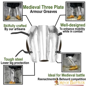Medieval Three Plate Greaves Steel leg Armor 16 gauge
