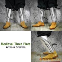 Medieval Three Plate Greaves Steel leg Armor 16 gauge