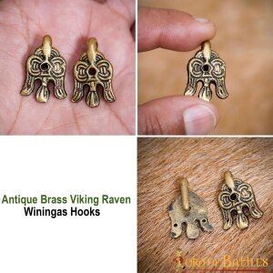 Antique Brass Viking Winingas Raven Hooks Set of 2