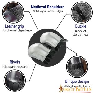 Medieval Spaulders with elegant Leather edges 16 gauge