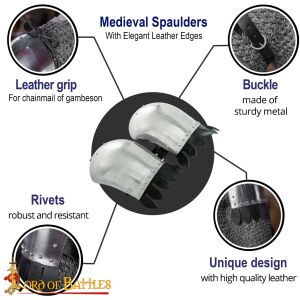 Medieval Spaulders with elegant Leather edges 16 gauge