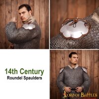 14th Century Light Roundel Spaulders with Leather Cut Edges 16 gauge