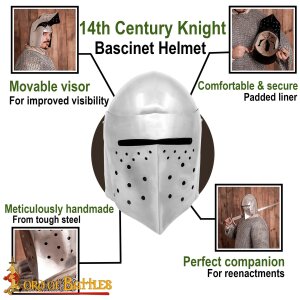 14th century Knight Bascinet Fully Functional BATTLE READY Steel Helmet 16 gauge