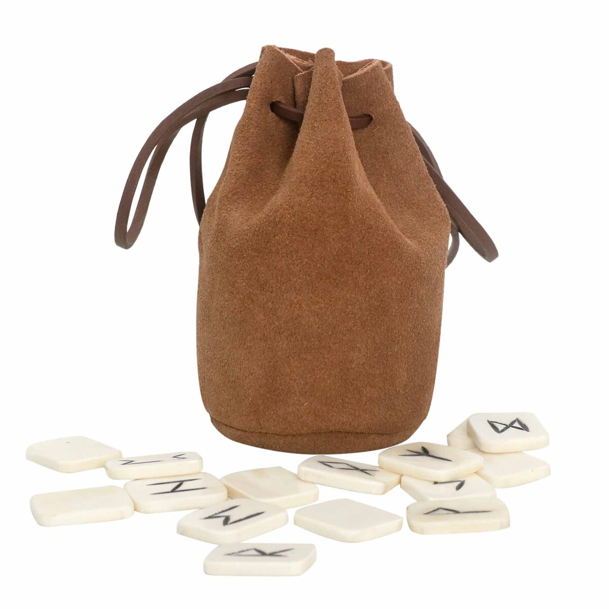 Gaming Bone Rune Set with Genuine Suede Drawstring Bag